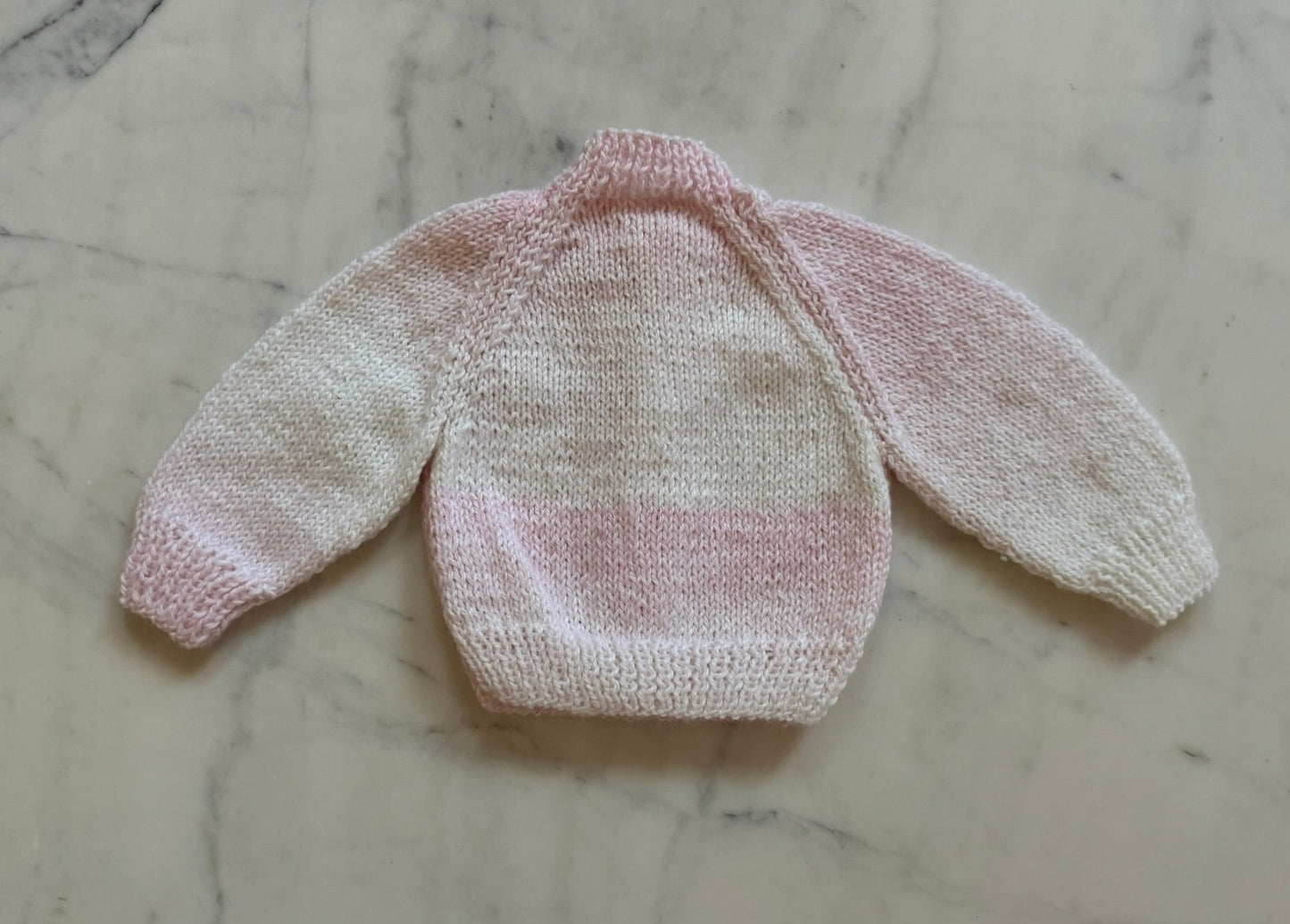 Handknitted Cardigan - 0-3 months (Size: 000) Pastel Pink and White Multi