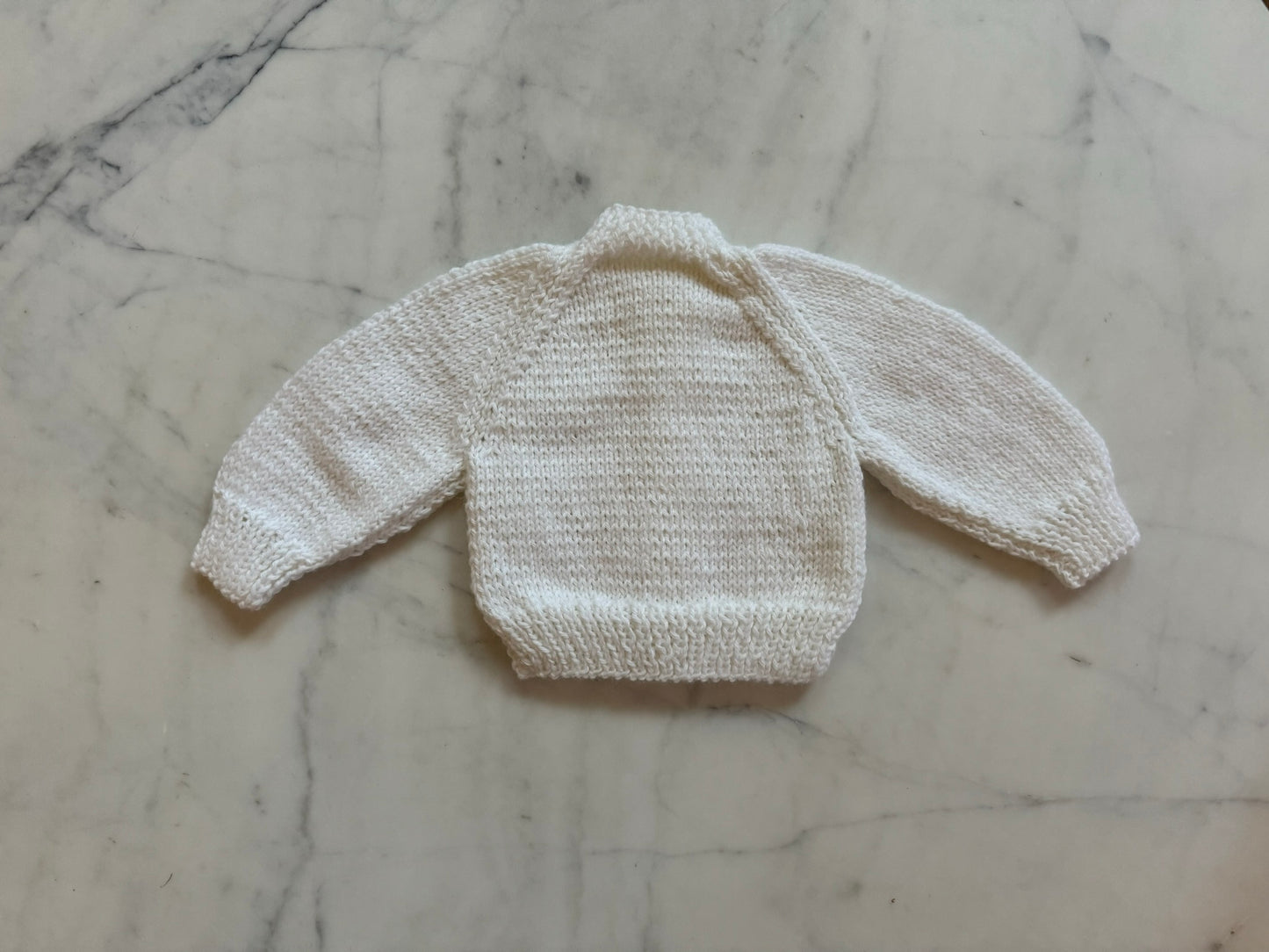 Handknitted Cardigan - 0-3 months (Size: 000) White (Kitten button)