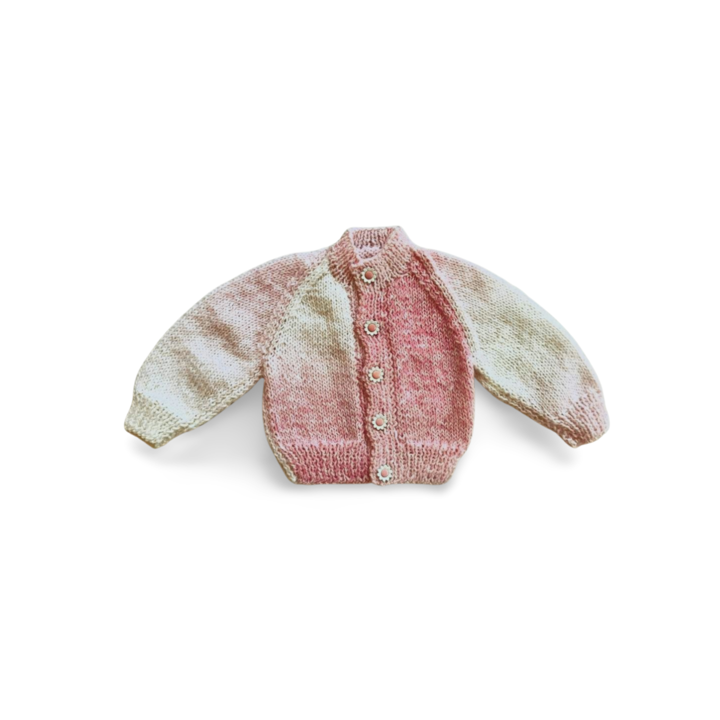 Handknitted Cardigan - 0-3 months (Size: 000) Pastel Pink and White Multi