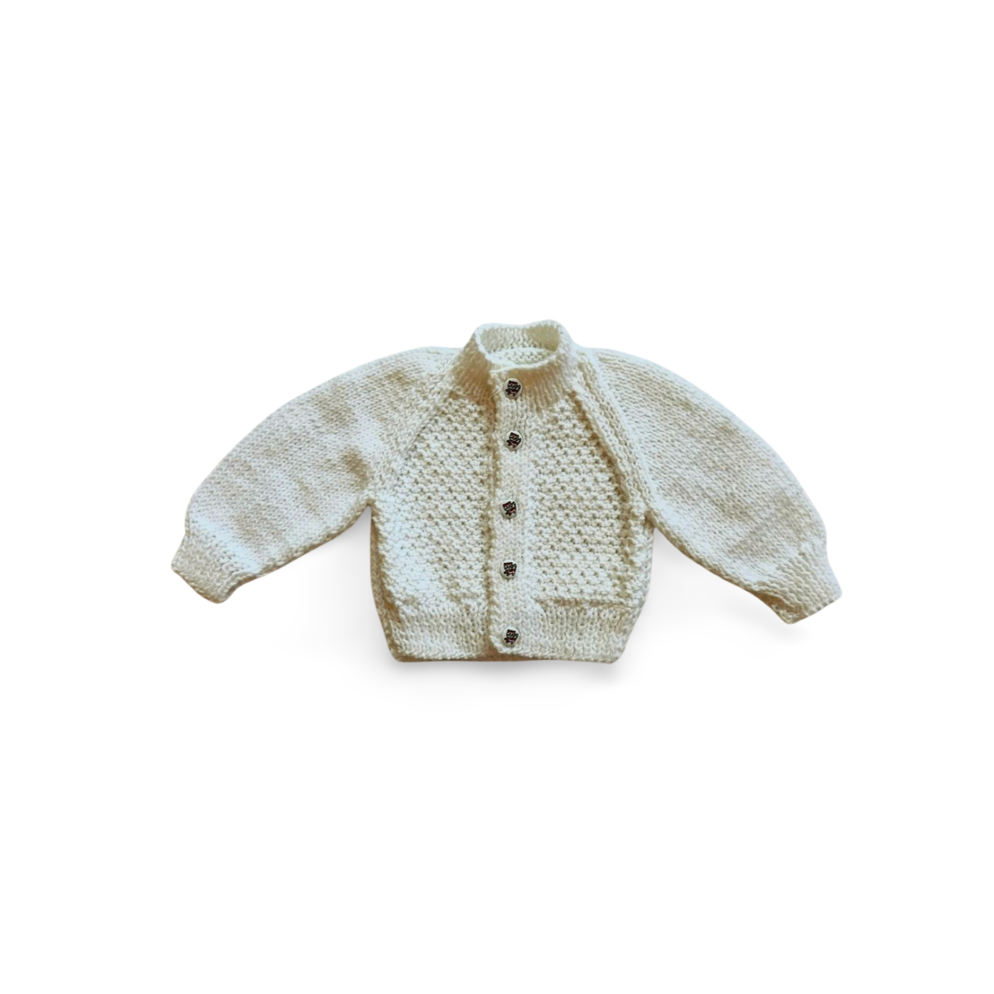 Handknitted Cardigan - 0-3 months (Size: 000) White (Kitten button)