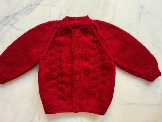 Handknitted Cardigan - 12-18 months (Size: 1) Crimson Red