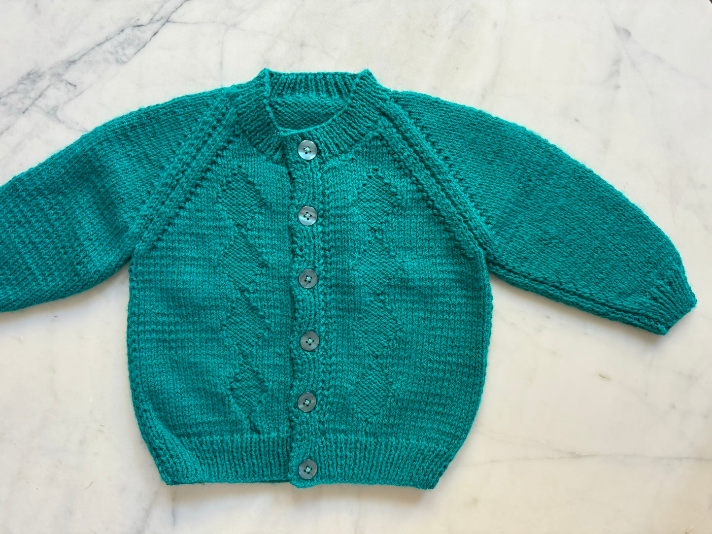 Handknitted Cardigan - 18-24 months (Size: 2) Teal Green