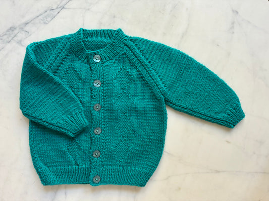 Handknitted Cardigan - 18-24 months (Size: 2) Teal Green