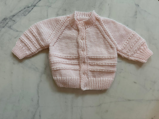 Handknitted Cardigan - 3-6 months (Size: 00) Pastel Pink