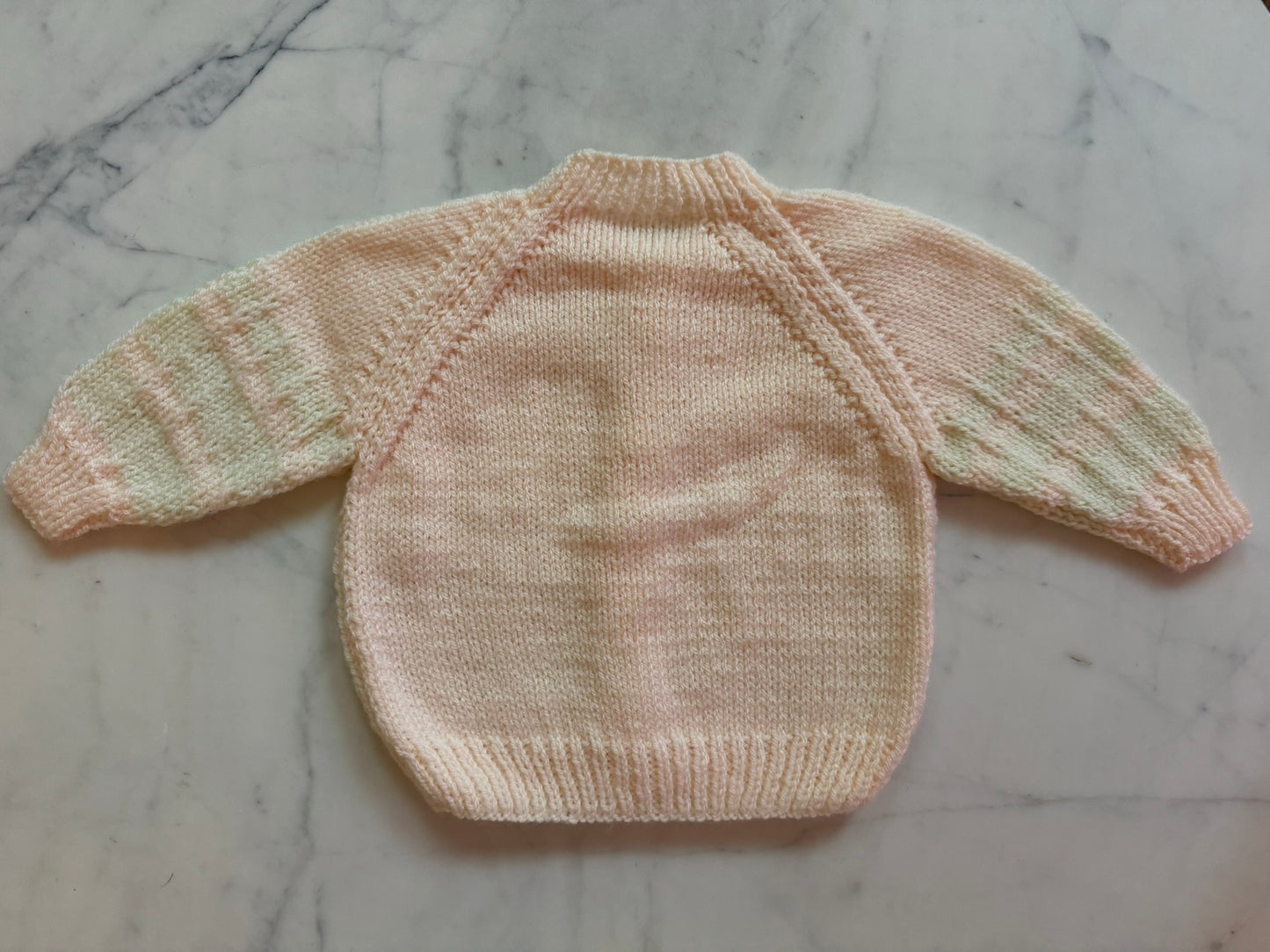 Handknitted Cardigan - 6-12 months (Size: 0) Pastel Apricot White Pattern