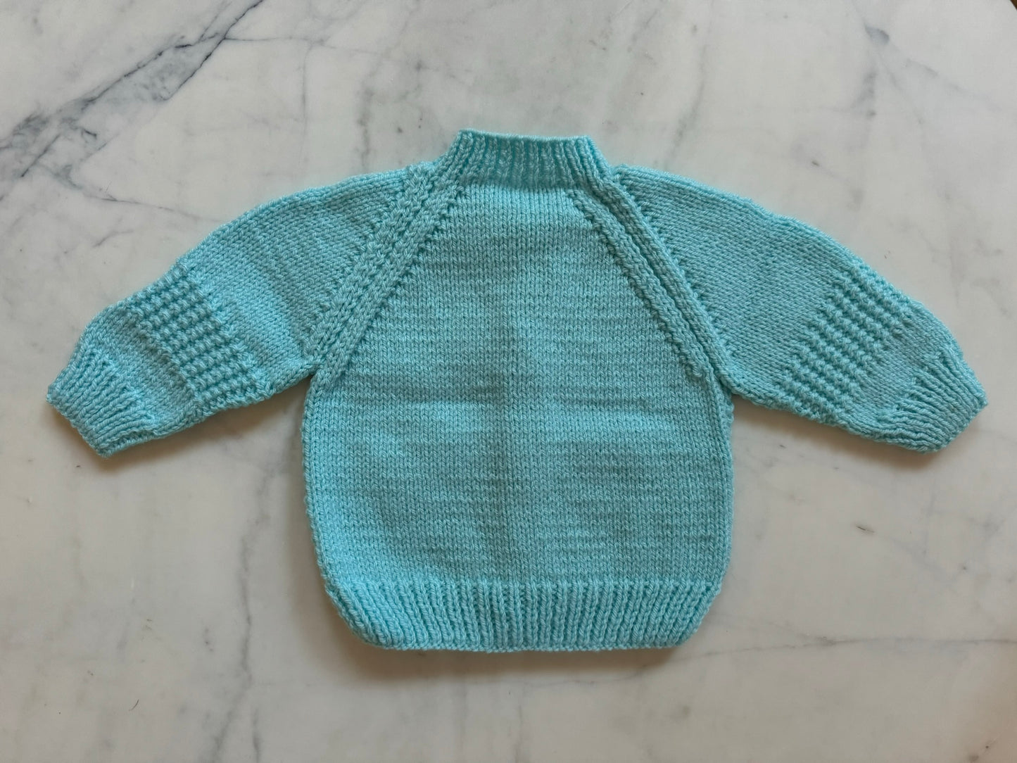 Handknitted Cardigan - 3-6 months (Size: 00) Aqua