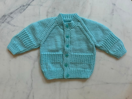 Handknitted Cardigan - 3-6 months (Size: 00) Aqua