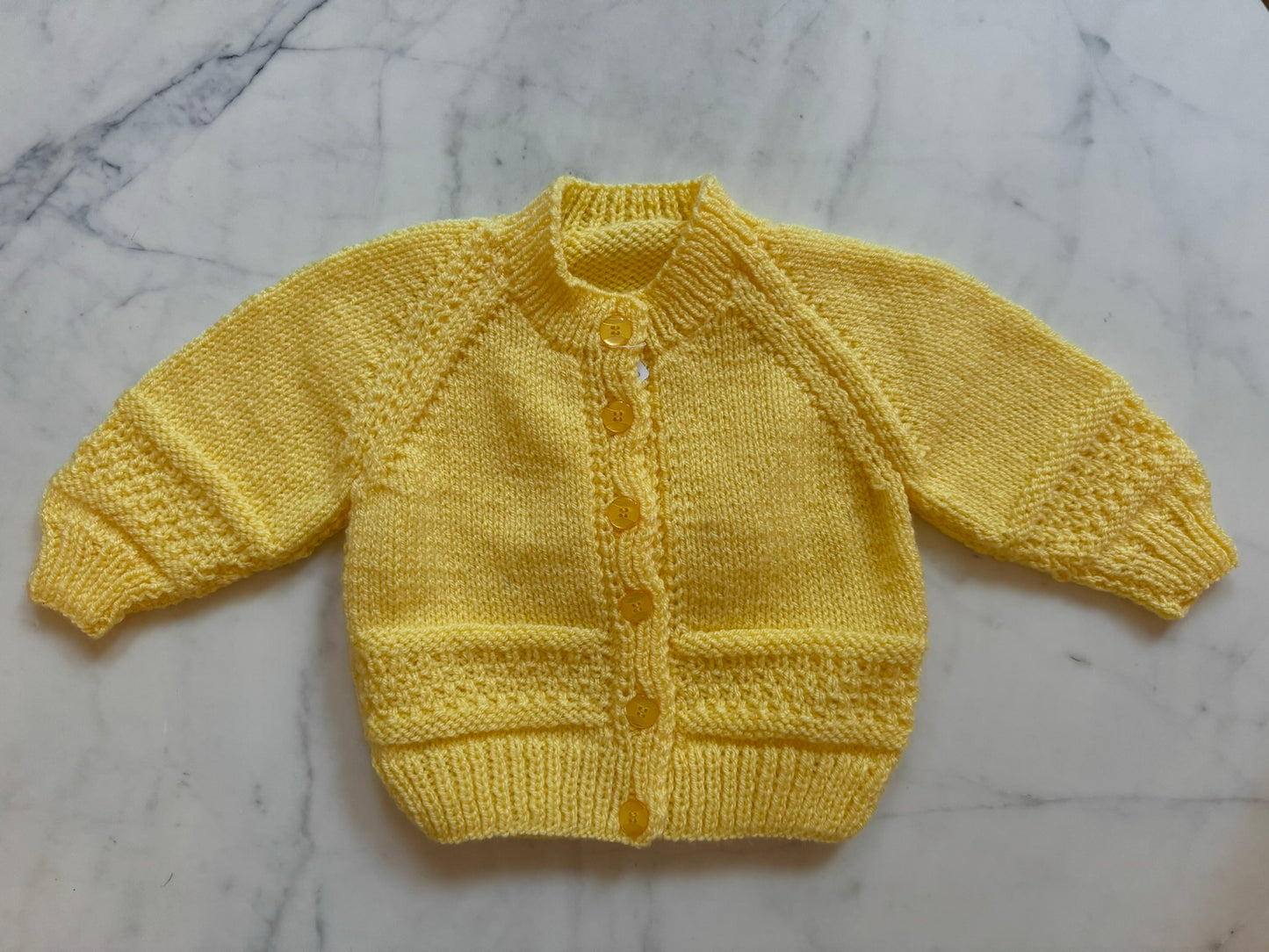 Handknitted Cardigan - 6-12 months (Size: 0) Yellow Lemon