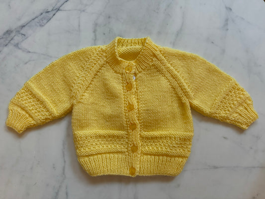 Handknitted Cardigan - 6-12 months (Size: 0) Yellow Lemon