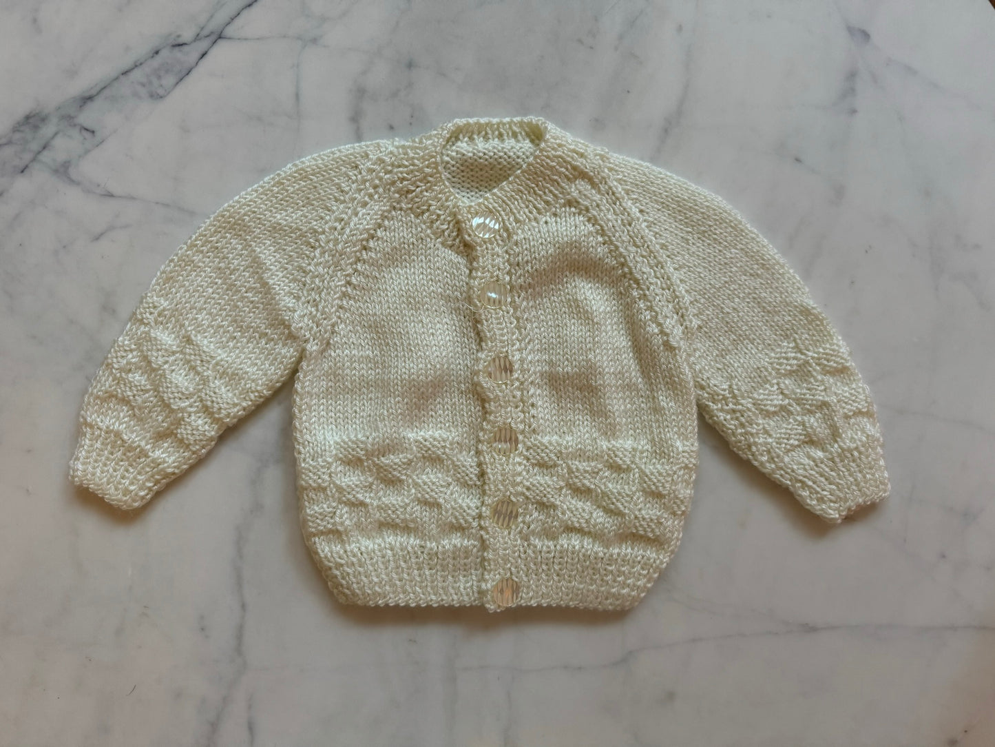 Handknitted Cardigan - 3-6months (Size: 00) White