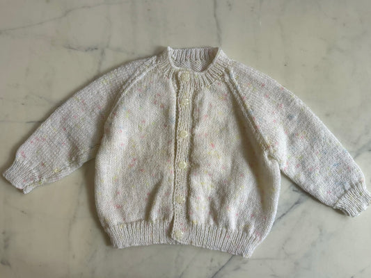 Handknitted Cardigan - 12-18 months (Size: 1) White Multi Colour Flecks