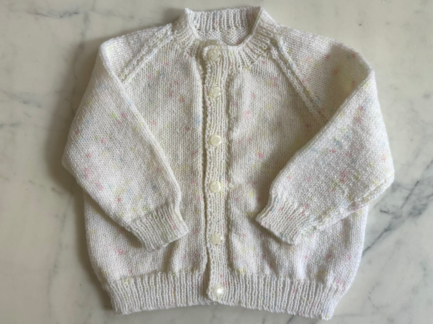 Handknitted Cardigan - 12-18 months (Size: 1) White Multi Colour Flecks