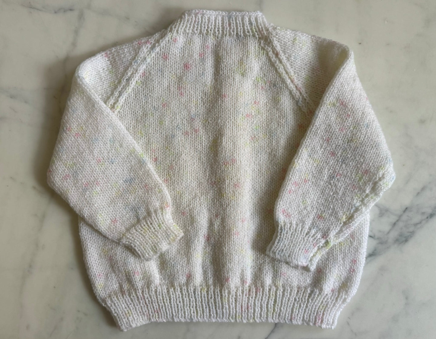 Handknitted Cardigan - 12-18 months (Size: 1) White Multi Colour Flecks