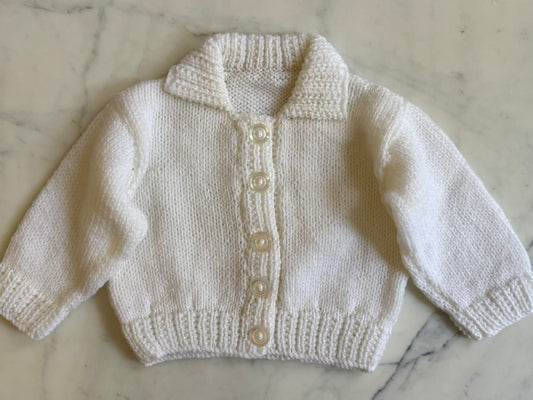 Handknitted Cardigan - 3-6 months (Size:00) White