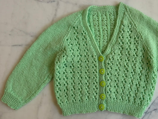 Handknitted Cardigan - 6-12 months (Size: 0) Pastel Green