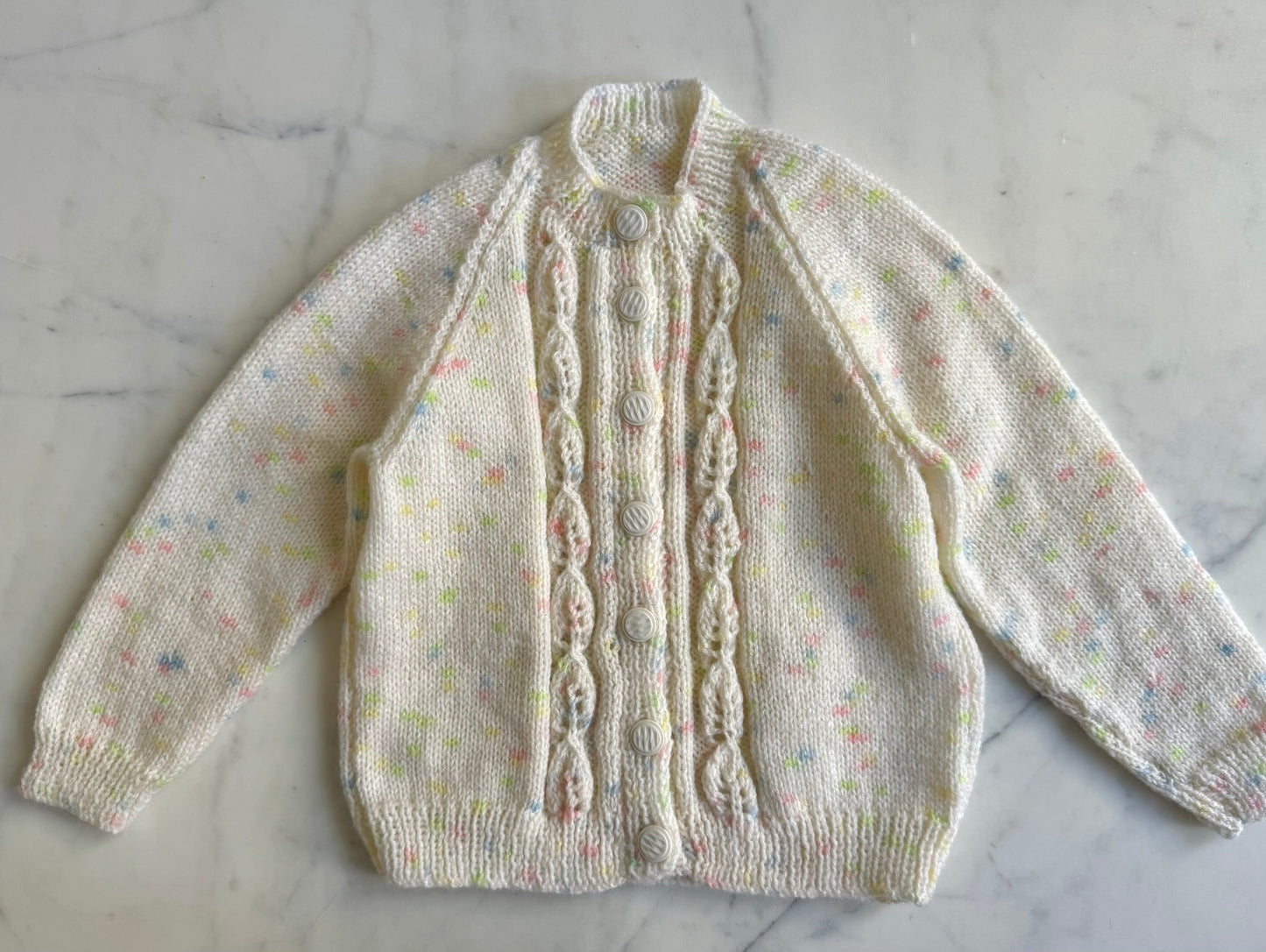 Handknitted Cardigan - 18-24 months (Size: 2) White Multi Colour Flecks