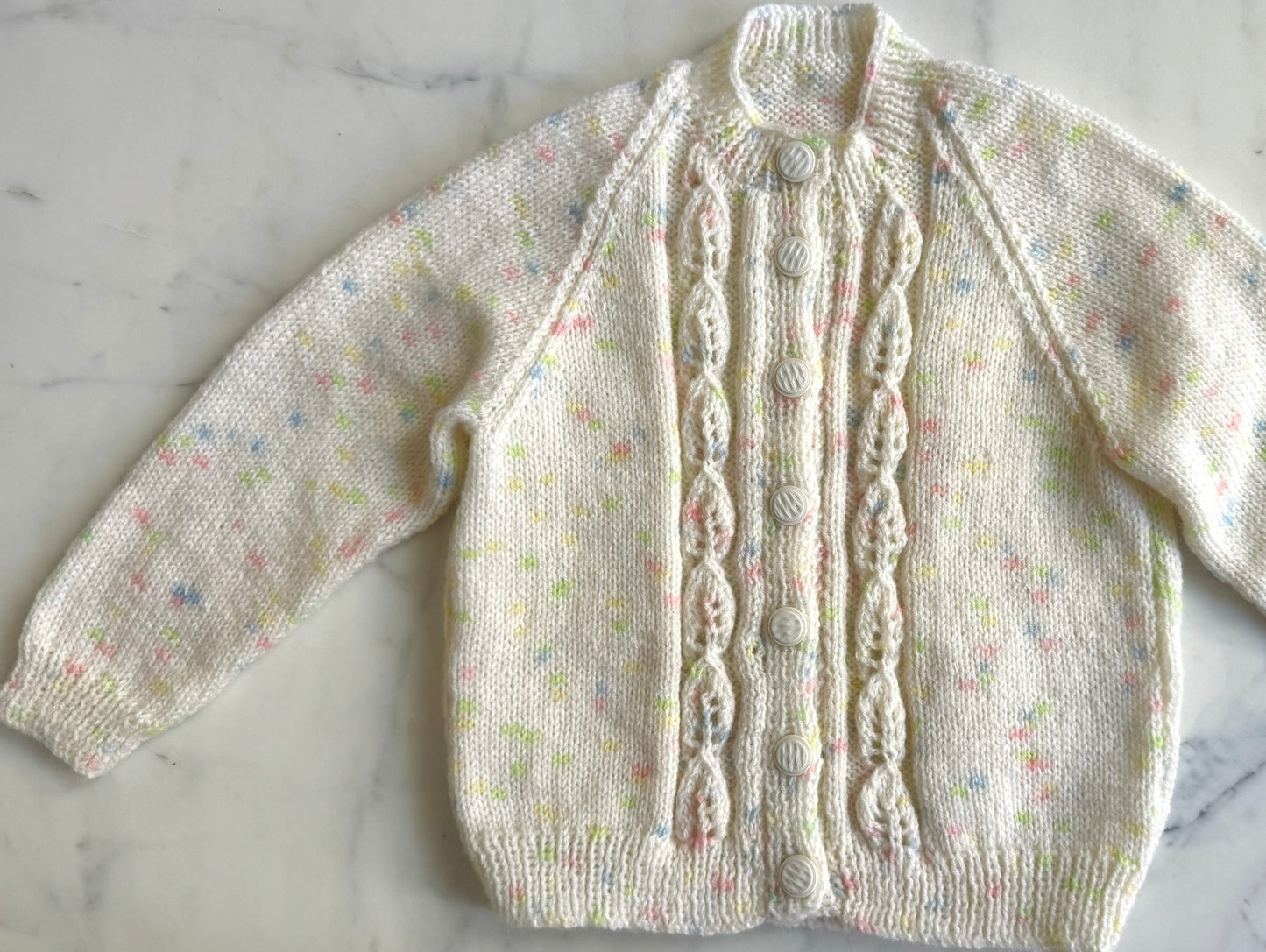 Handknitted Cardigan - 18-24 months (Size: 2) White Multi Colour Flecks