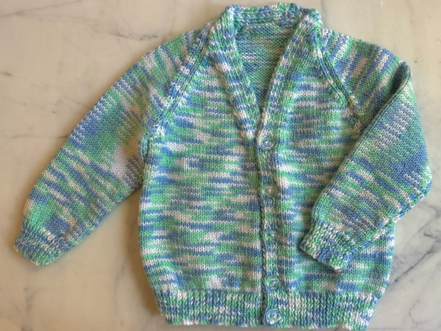 Handknitted Cardigan - 2 years Green Blue Multi