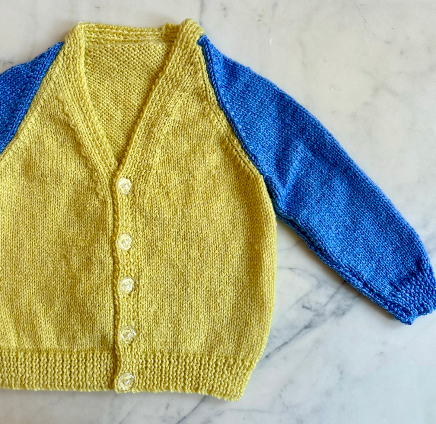 Handknitted Cardigan - 2 years Yellow and Blue