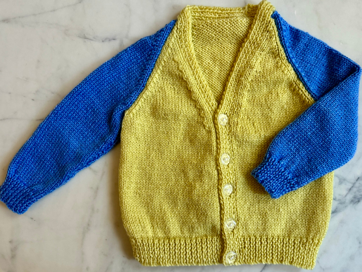 Handknitted Cardigan - 2 years Yellow and Blue