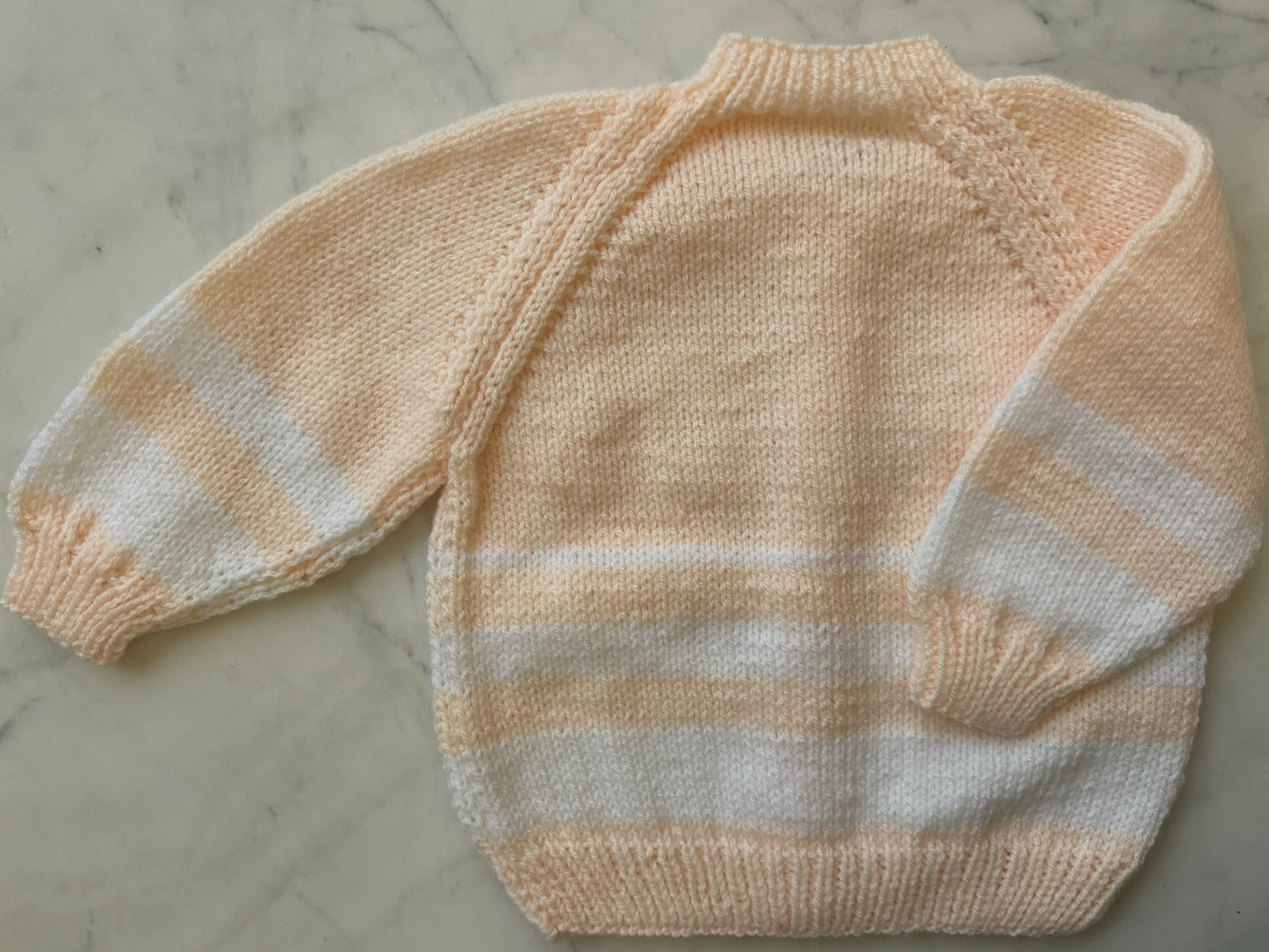 Handknitted Cardigan - 12-18 months (Size: 1) Peach with White Stripe