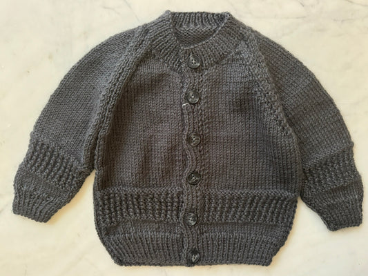 Handknitted Cardigan - 12-18 months (Size: 1) Steel Grey