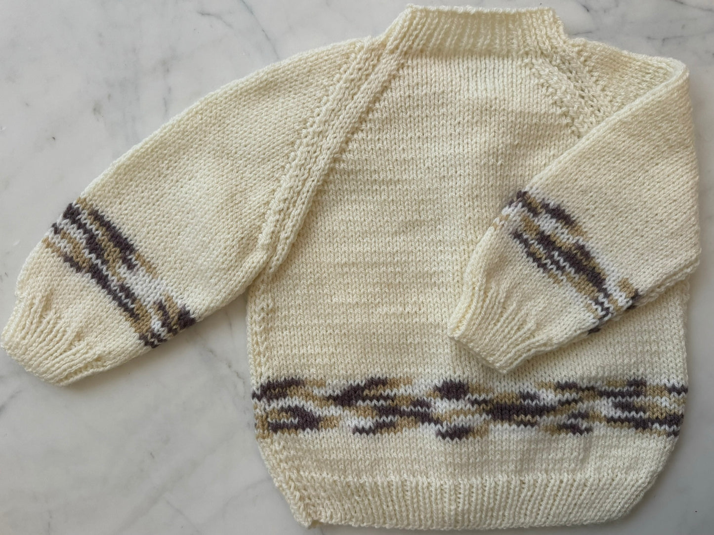 Handknitted Cardigan - 12-18 months (Size: 1) White and Brown Multi Stripe