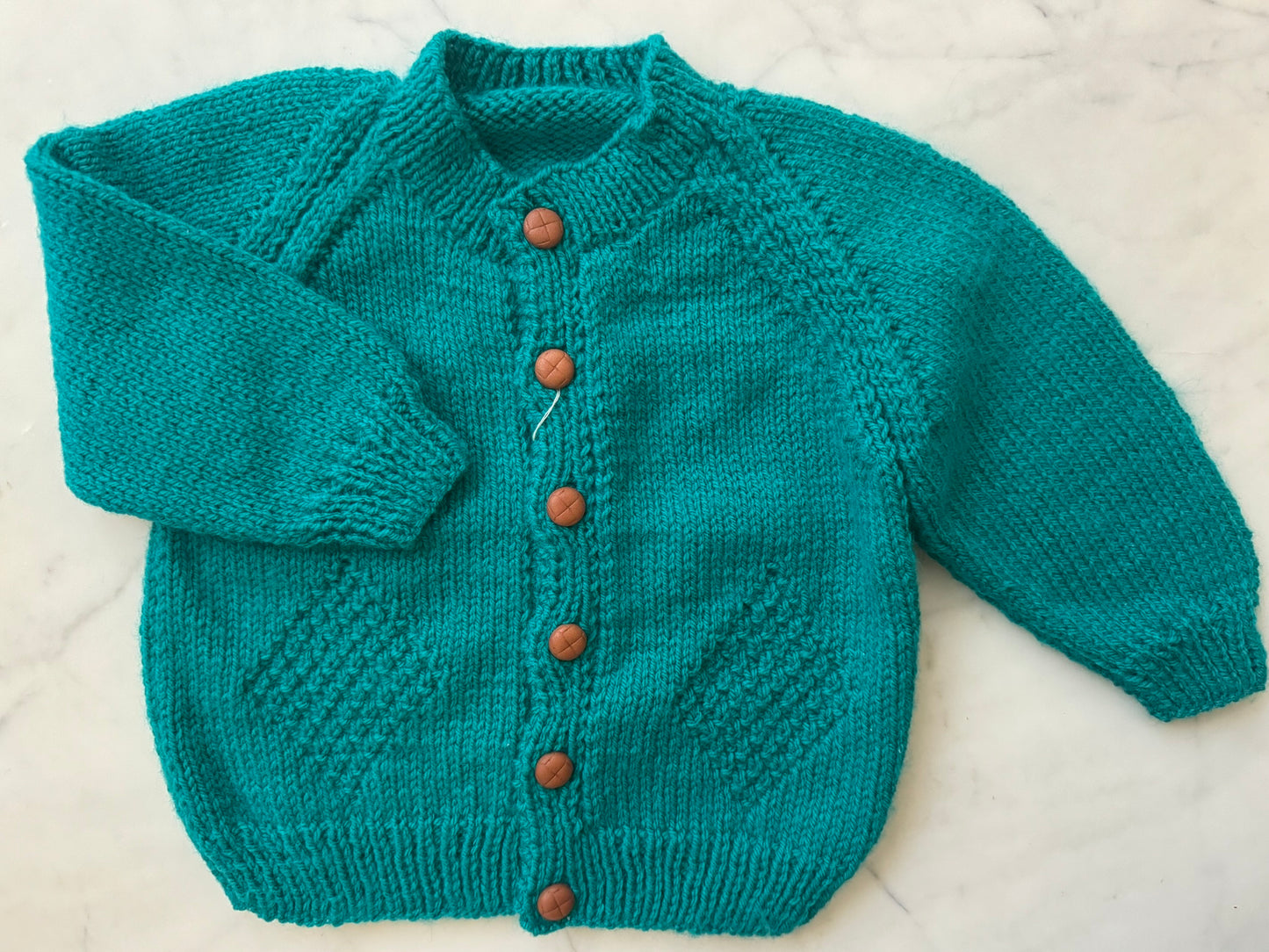 Handknitted Cardigan - 12-18 months (Size: 1) Teal Green