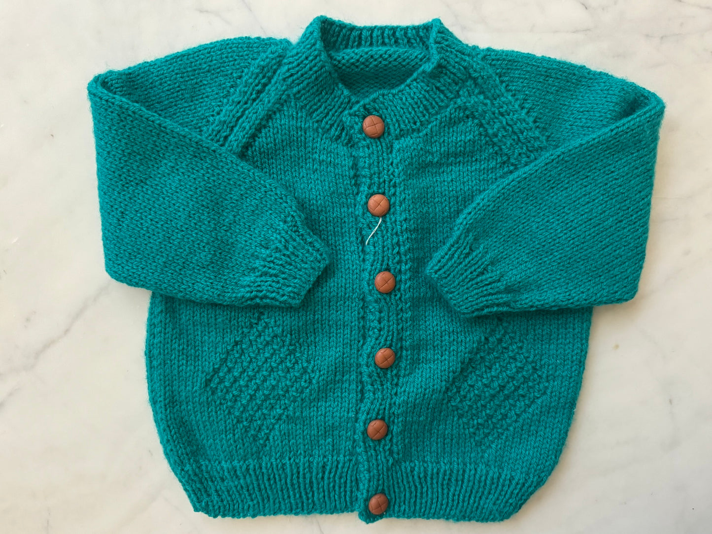 Handknitted Cardigan - 12-18 months (Size: 1) Teal Green