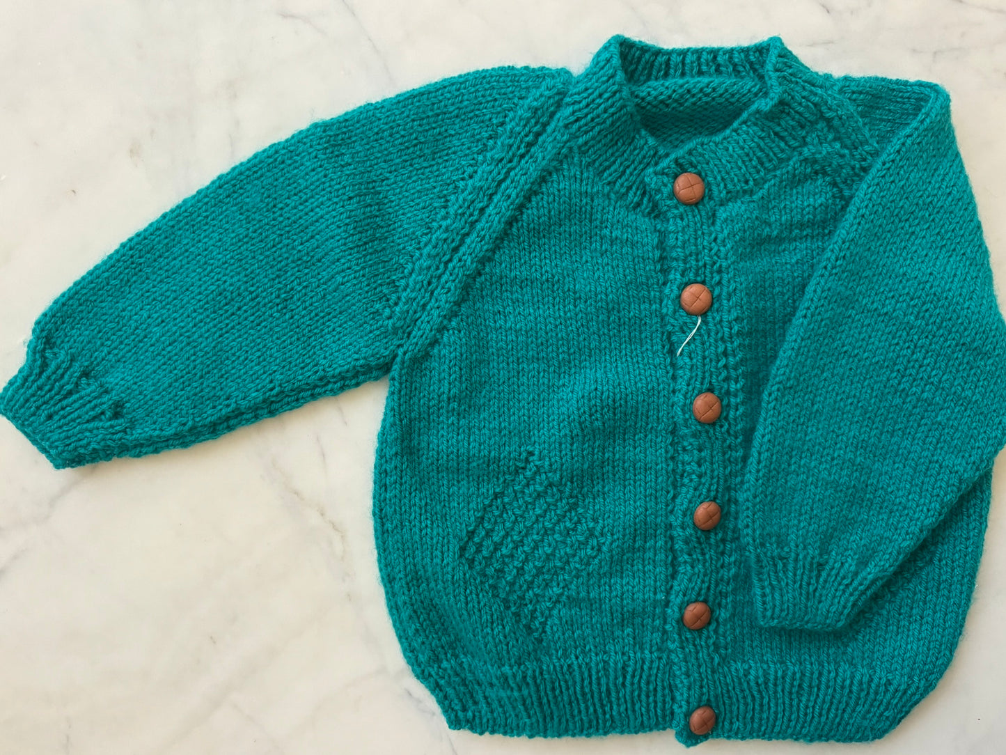 Handknitted Cardigan - 12-18 months (Size: 1) Teal Green