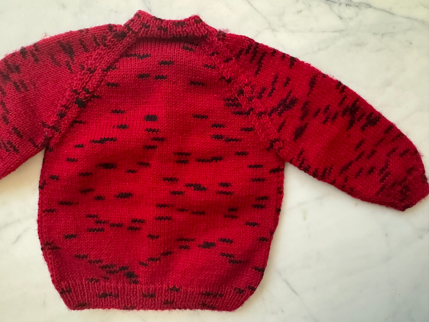 Handknitted Cardigan - 12-18 months (Size: 1) Crimson Red with Black Flecks