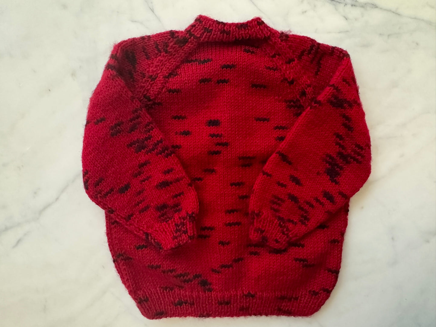 Handknitted Cardigan - 12-18 months (Size: 1) Crimson Red with Black Flecks