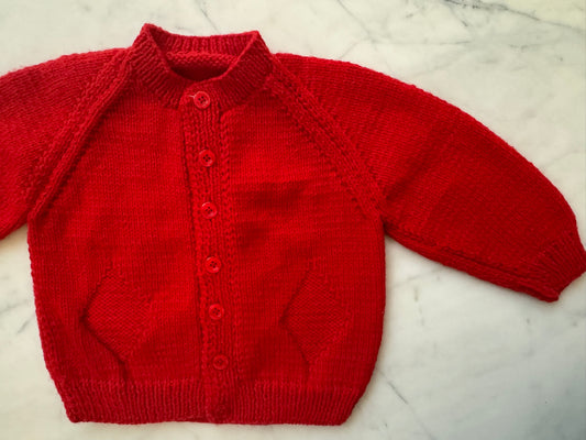 Handknitted Cardigan - 18-24 months (Size: 2) Red