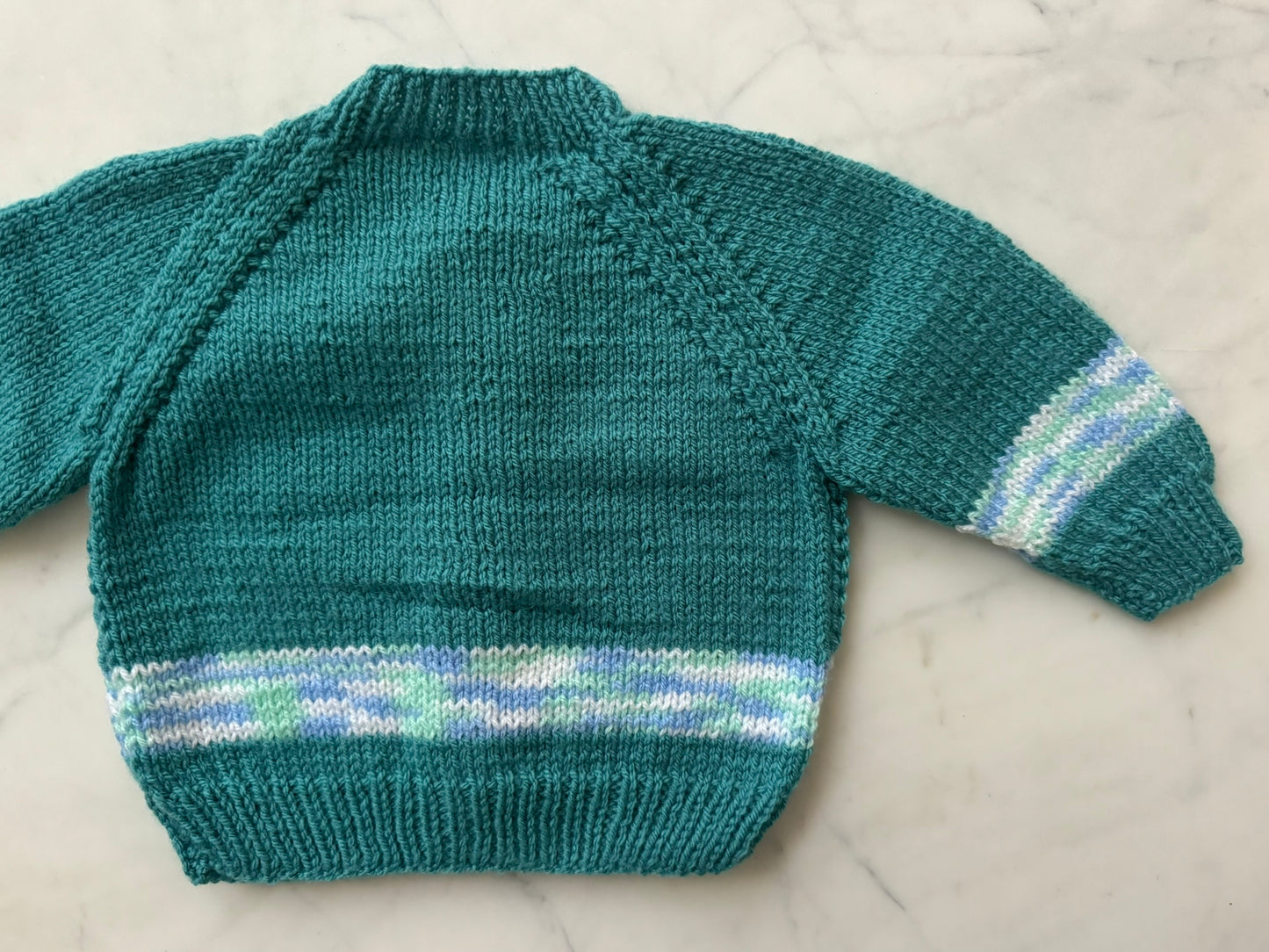 Handknitted Cardigan - 6-12 months (Size: 0) Teal Blue with Stripe