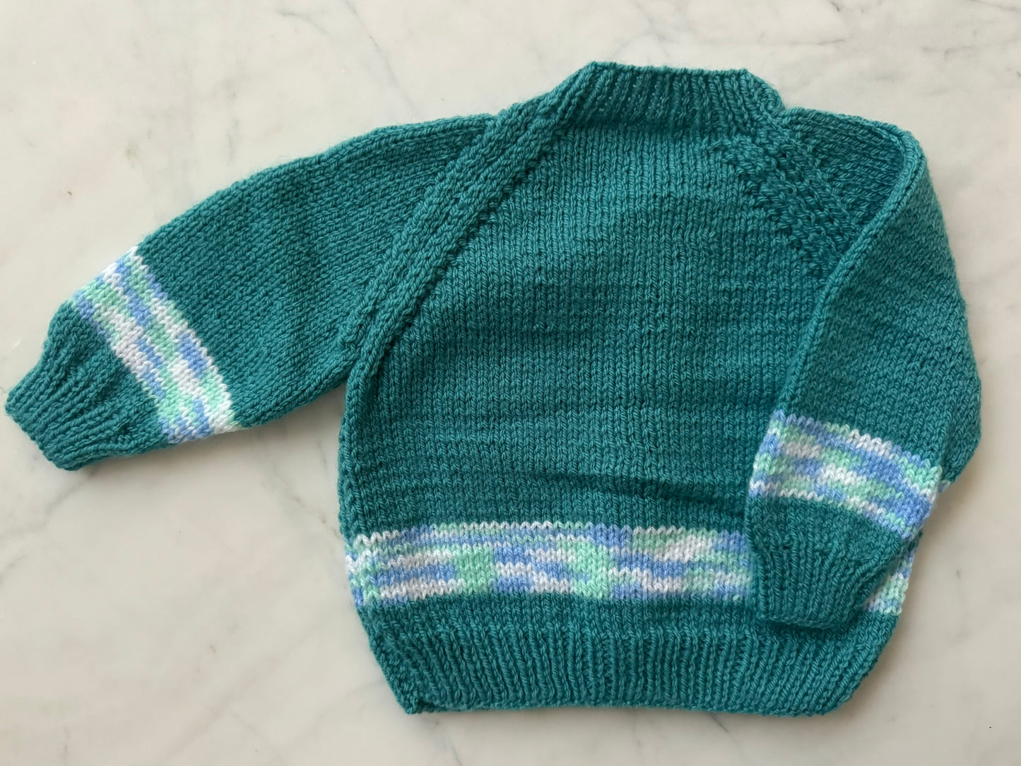 Handknitted Cardigan - 6-12 months (Size: 0) Teal Blue with Stripe