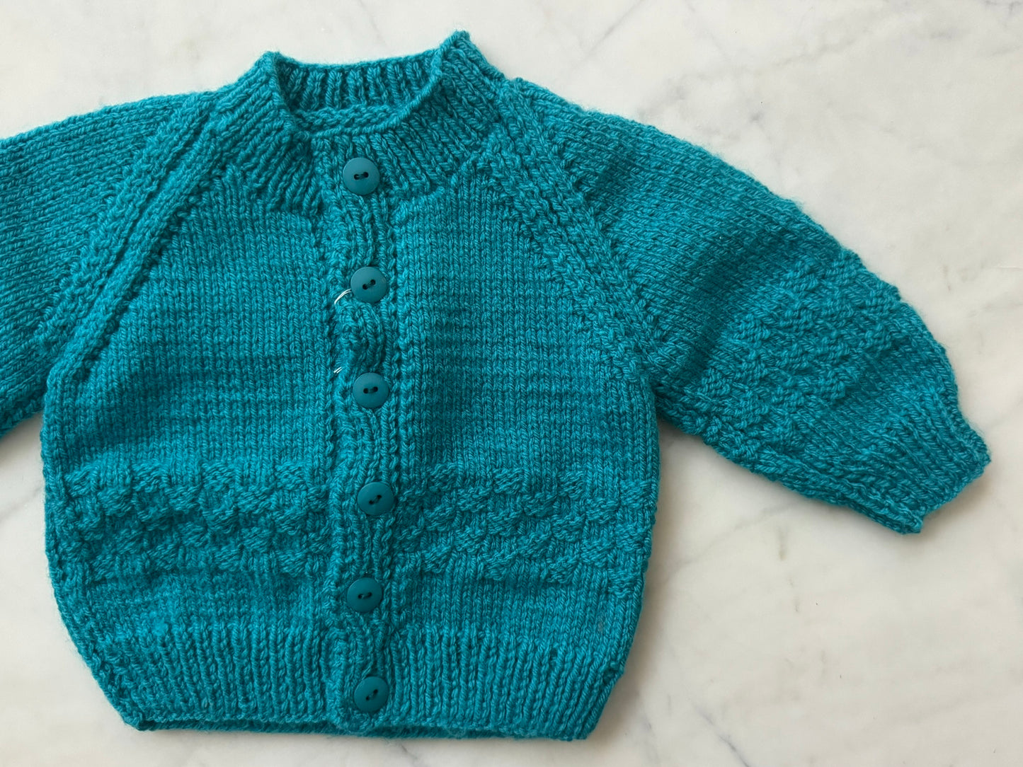 Handknitted Cardigan - 3-6 months (Size: 00) Teal Blue