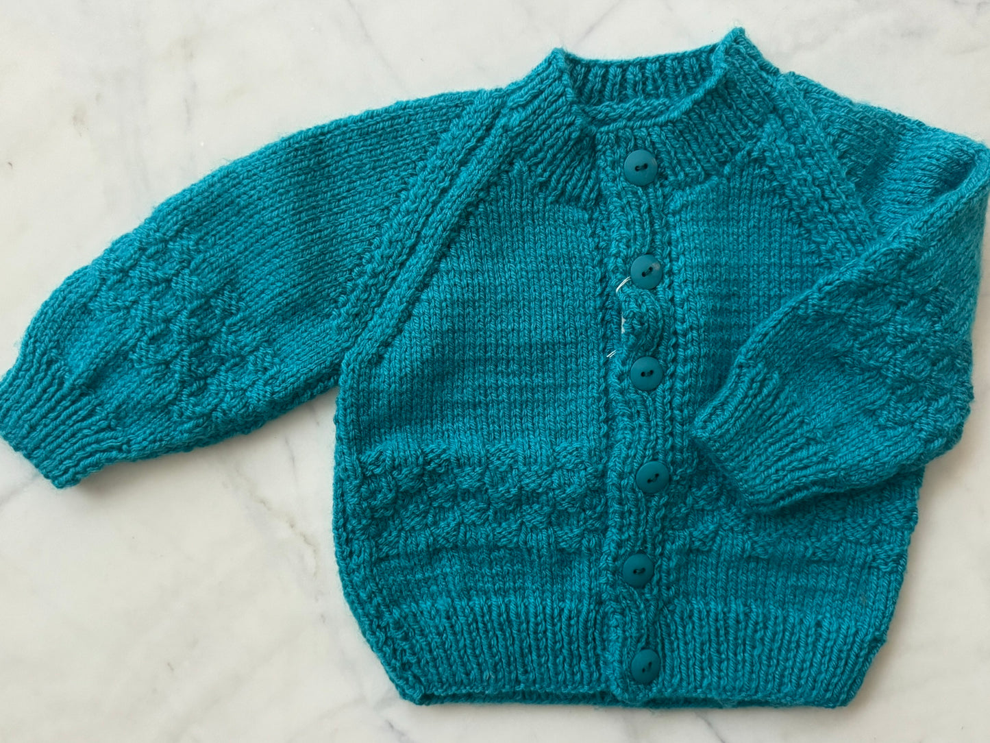 Handknitted Cardigan - 3-6 months (Size: 00) Teal Blue