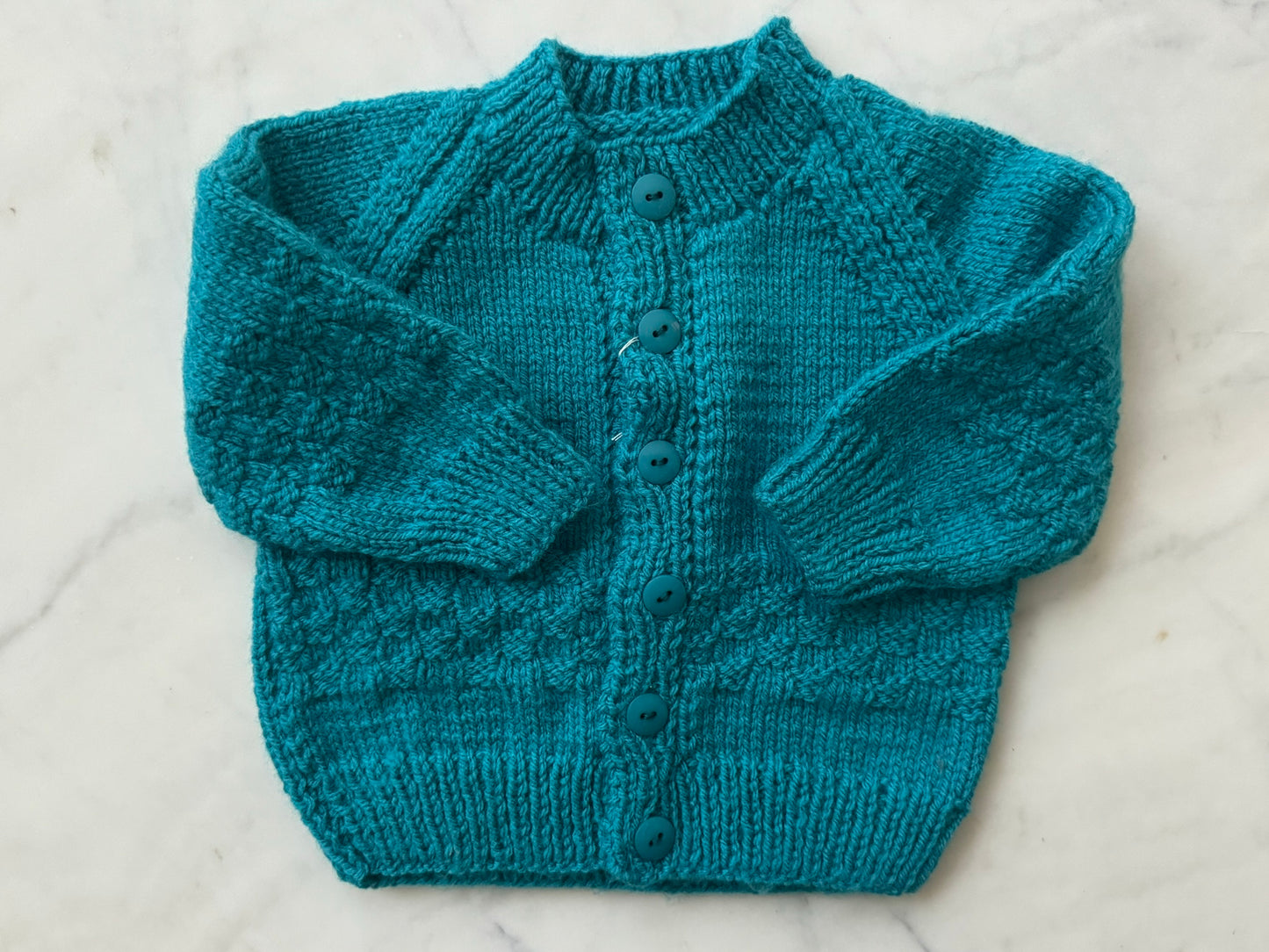 Handknitted Cardigan - 3-6 months (Size: 00) Teal Blue