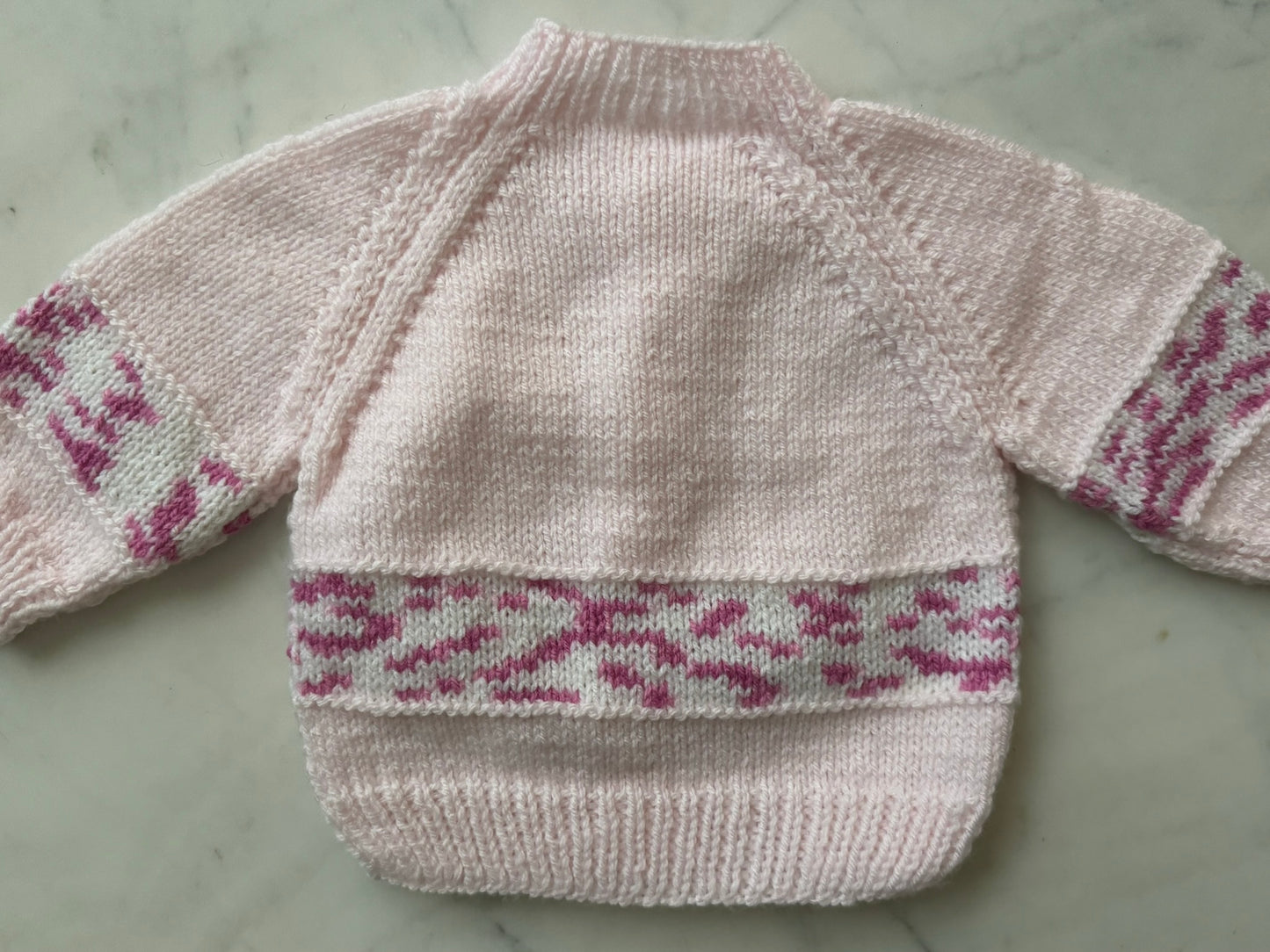 Handknitted Cardigan - 3-6 months (Size:00) Pastel Pink with Multi Pink Stripe