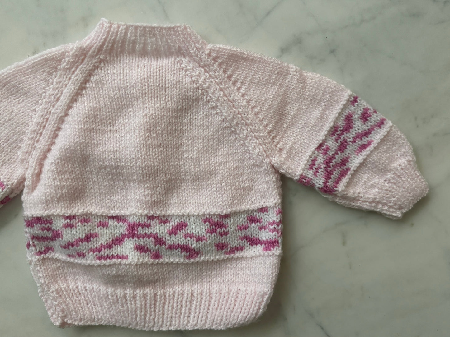 Handknitted Cardigan - 3-6 months (Size:00) Pastel Pink with Multi Pink Stripe