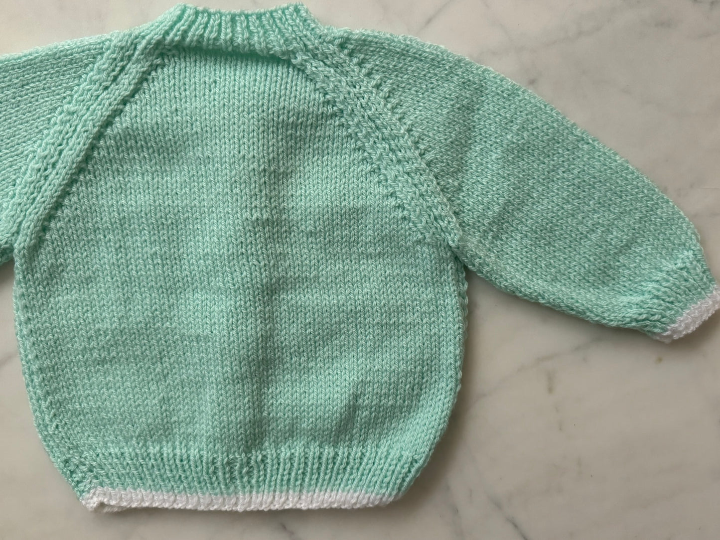 Handknitted Cardigan - 3-6 months (Size:00) Pastel Mint Green with White Stripe