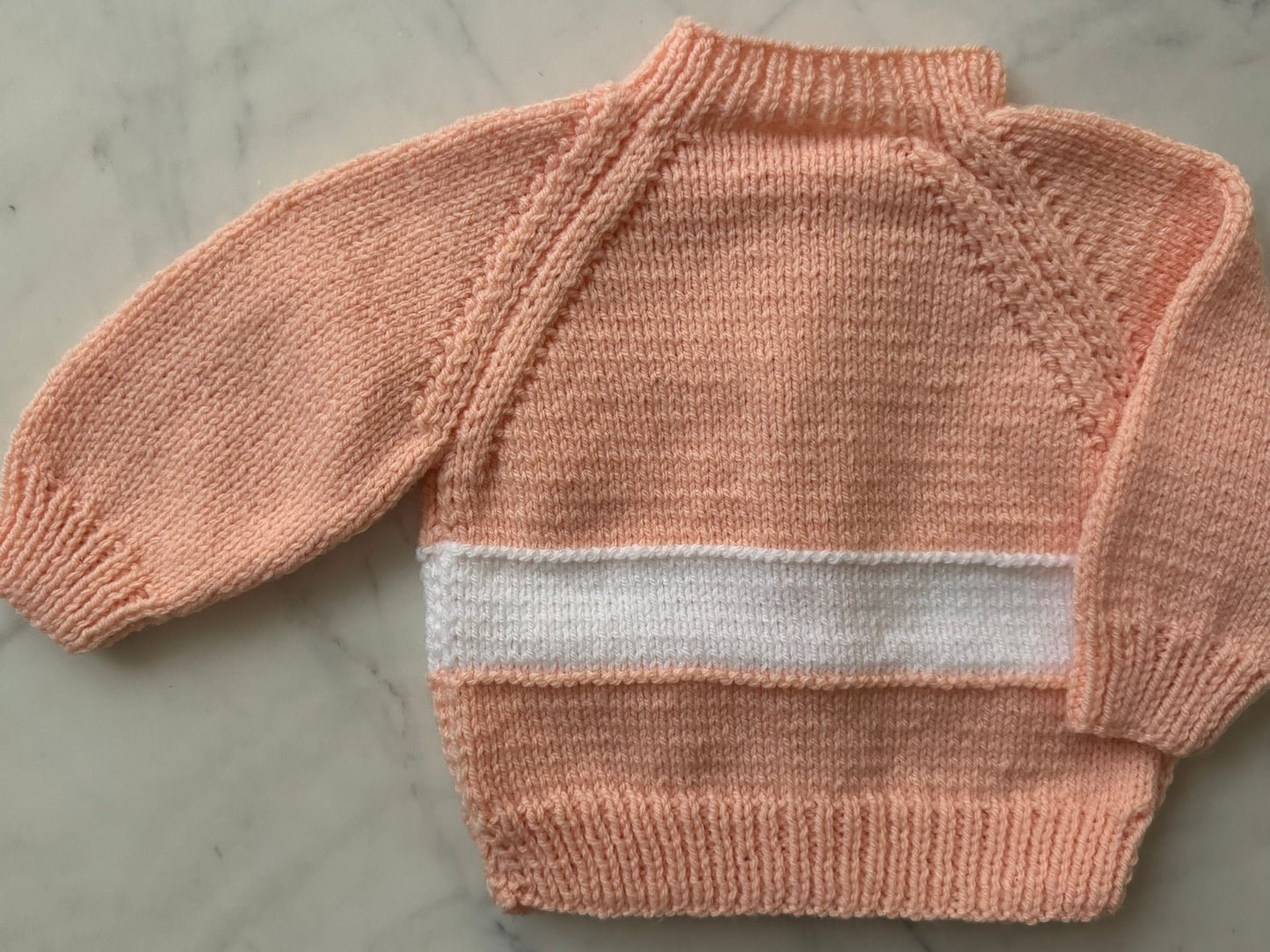 Handknitted Cardigan - 3-6 months (Size:00) Apricot with Solid White Stripe